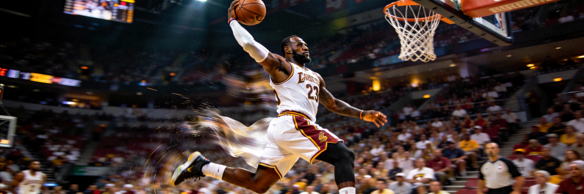 NBA季后赛勒布朗詹姆斯突破上篮的精彩瞬间